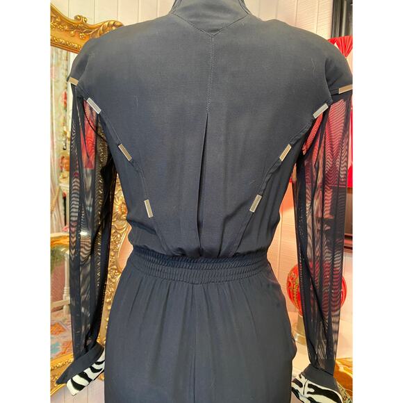 vintage 1980s zebra fitted rayon jumpsuit IIF small 80s pantsuit padded sheer 26 - Picture 7 of 9